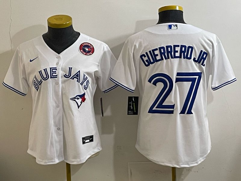 Women 2025 Toronto Blue Jays #27 Guerrero jr white Game Nike MLB Jersey style 005->women mlb jersey->Women Jersey
